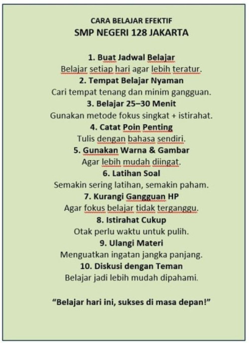 POSTER EDUKASI: CARA BELAJAR EFEKTIF UNTUK SISWA