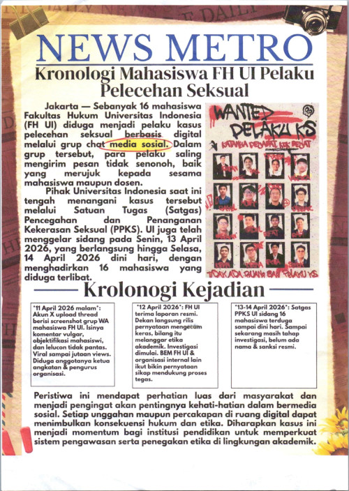 Kronologi Mahasiswa FH UI pelaku Pelecehan Seksual